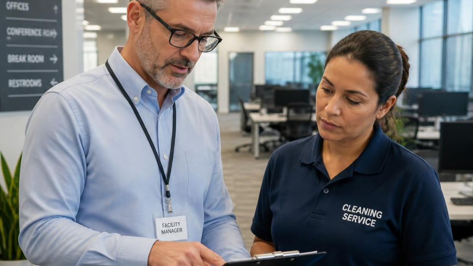 Facility manager planning commercial cleaning services