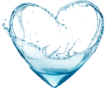Blue water splash forming a heart shape on a white background