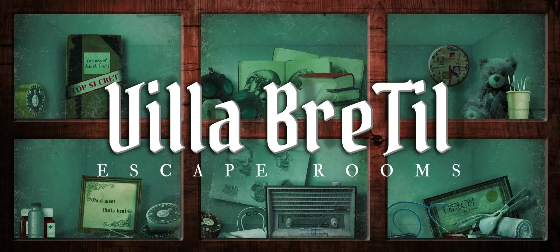 Villa BreTil Escape Rooms in Rijen Het logo van Villa Bretil Escape Rooms wordt weergegeven