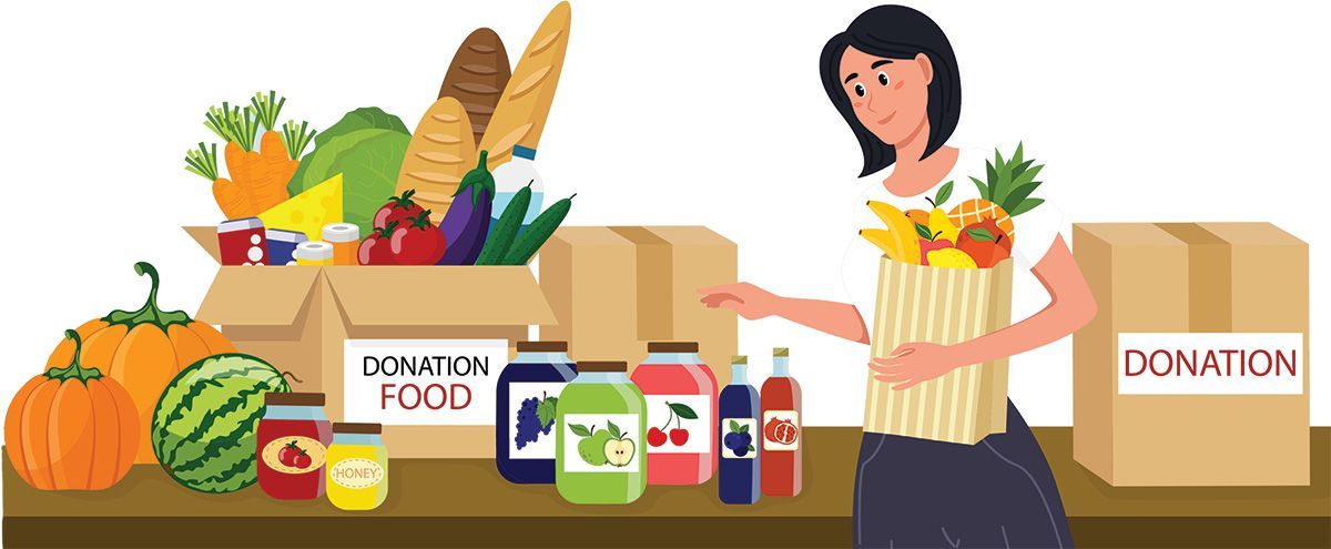 woman volunteer packing boxes of food