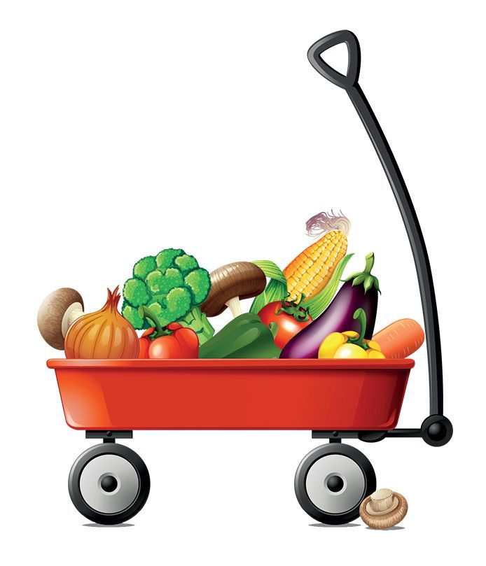 wagon full of fresh fruits and vegetables