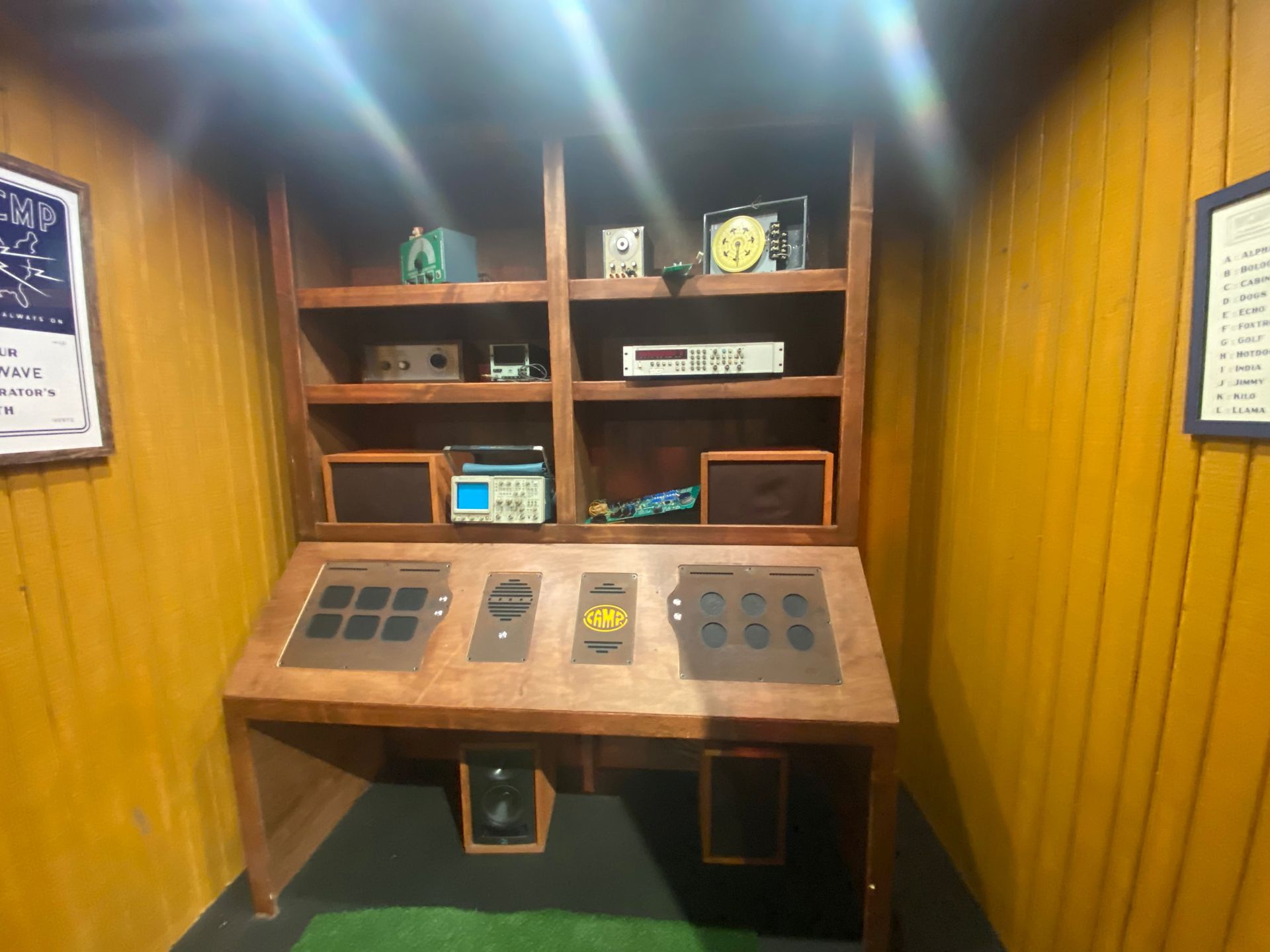 shelves of sound mixers and amplifiers