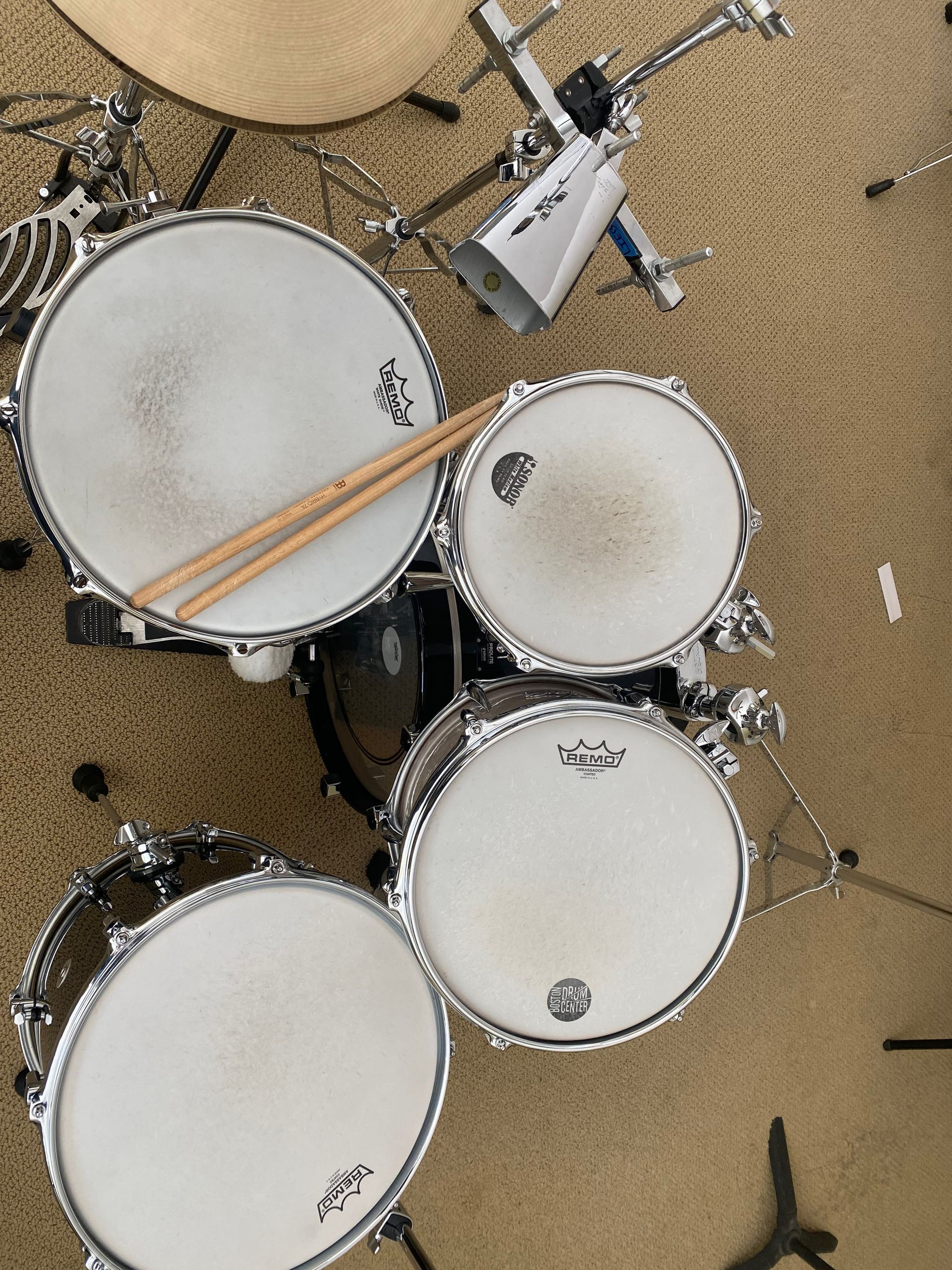 top view of a drum set