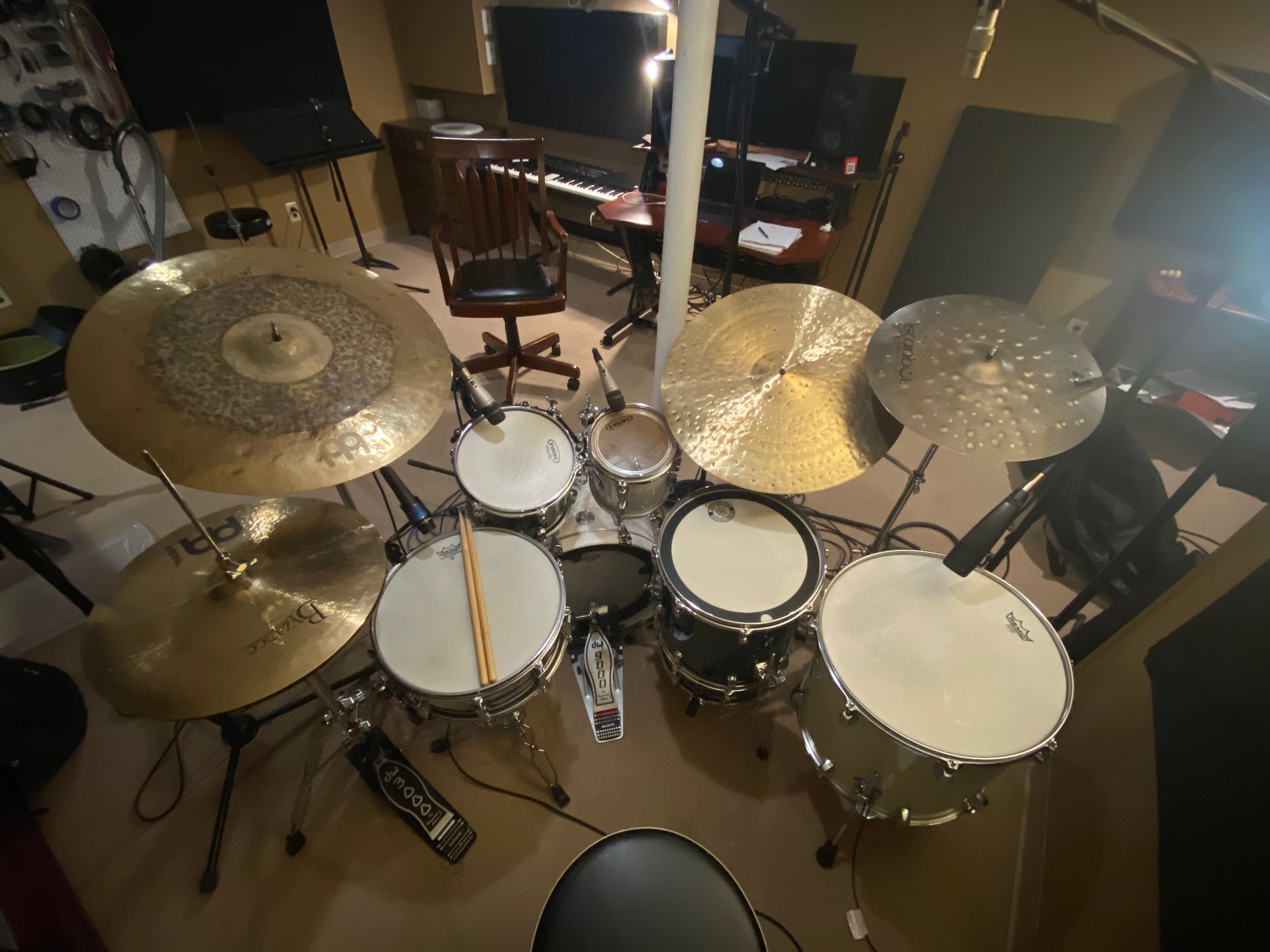 a panoramic view of a drum set