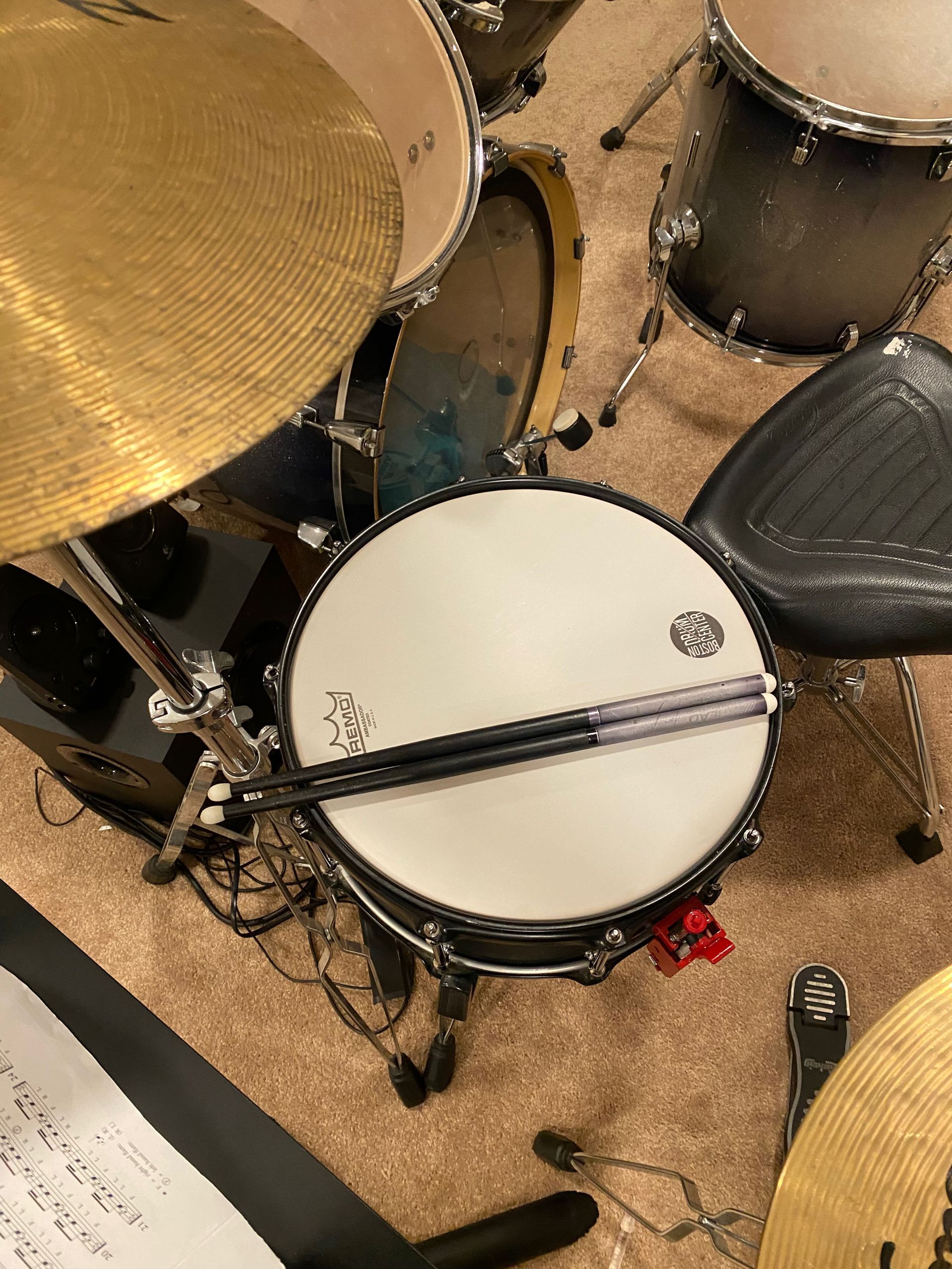 top view of a drum set