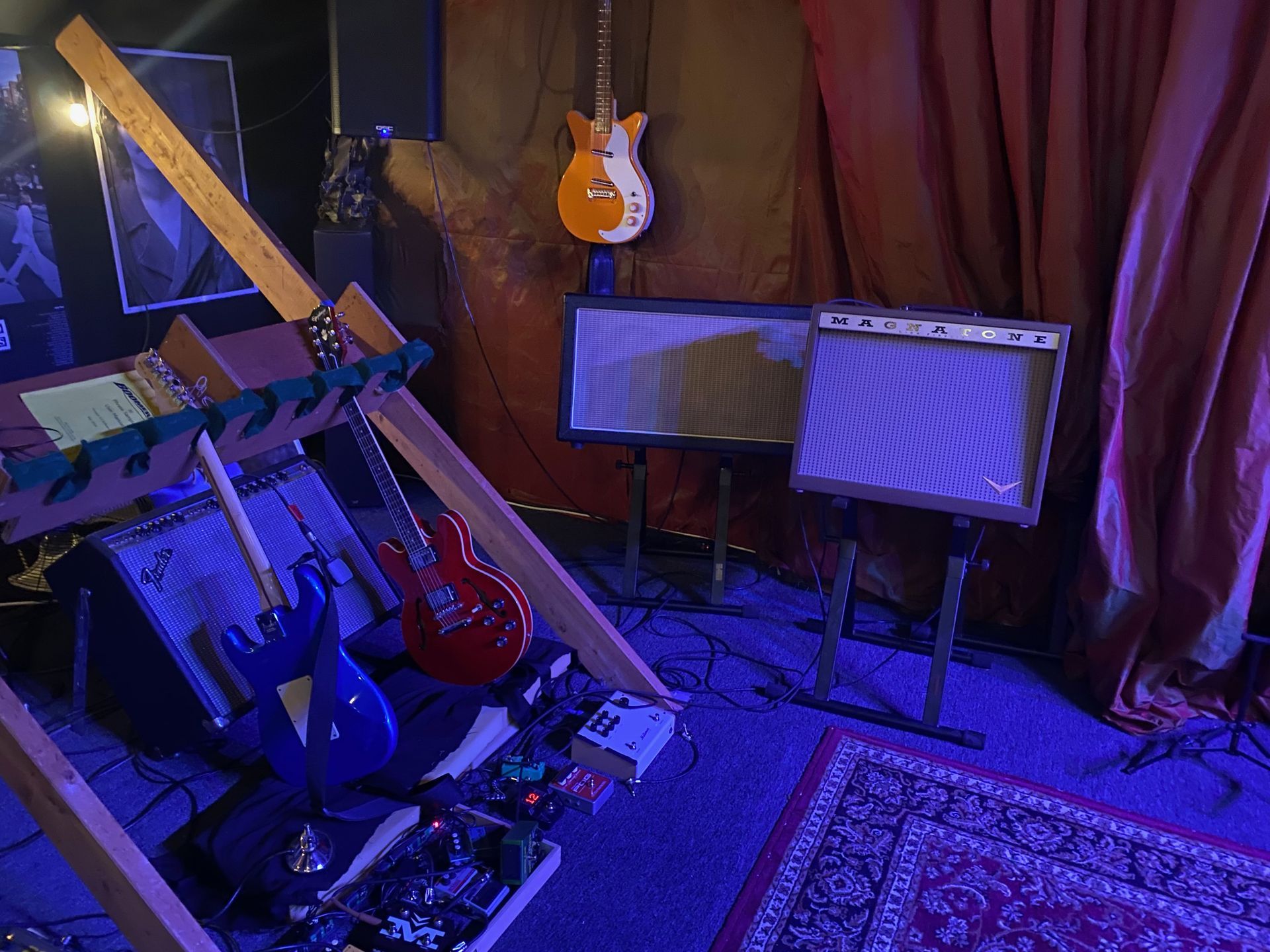 racks of electric guitars