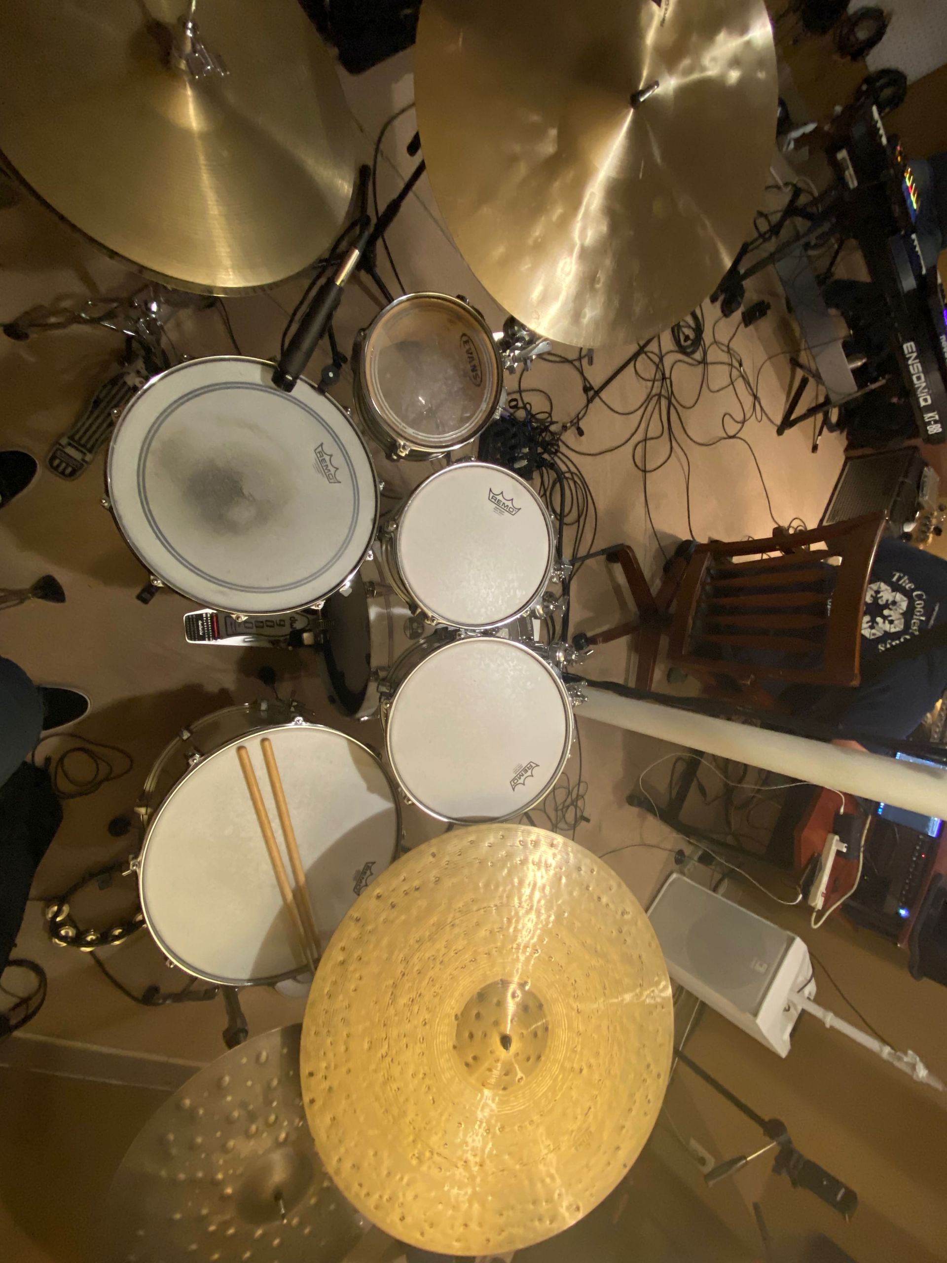 top view of a drum set
