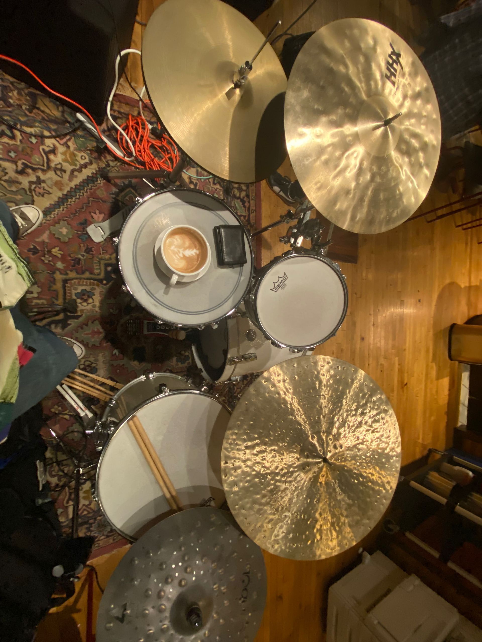 top view of a drum set
