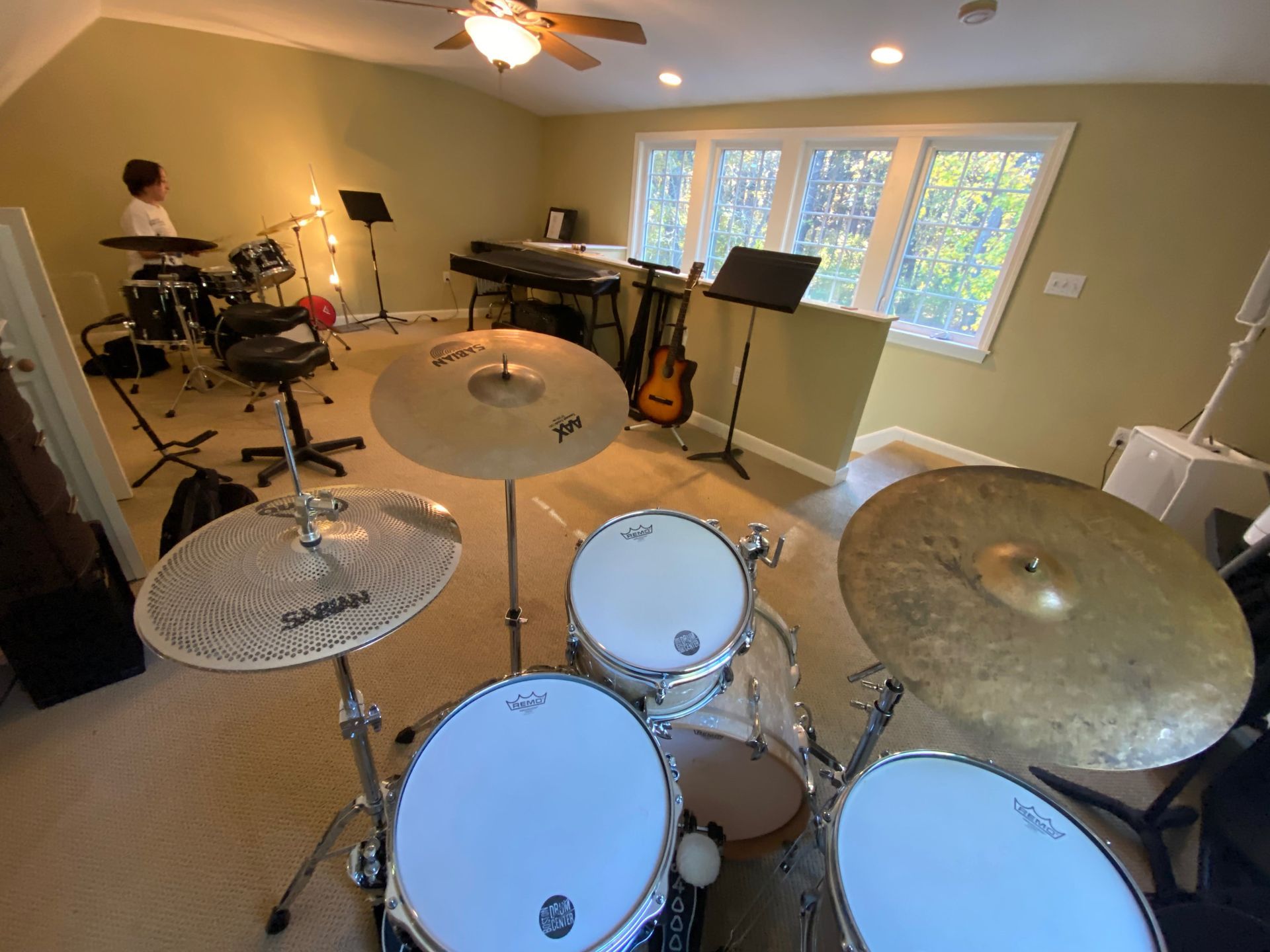 drummer's point of view in a practice room