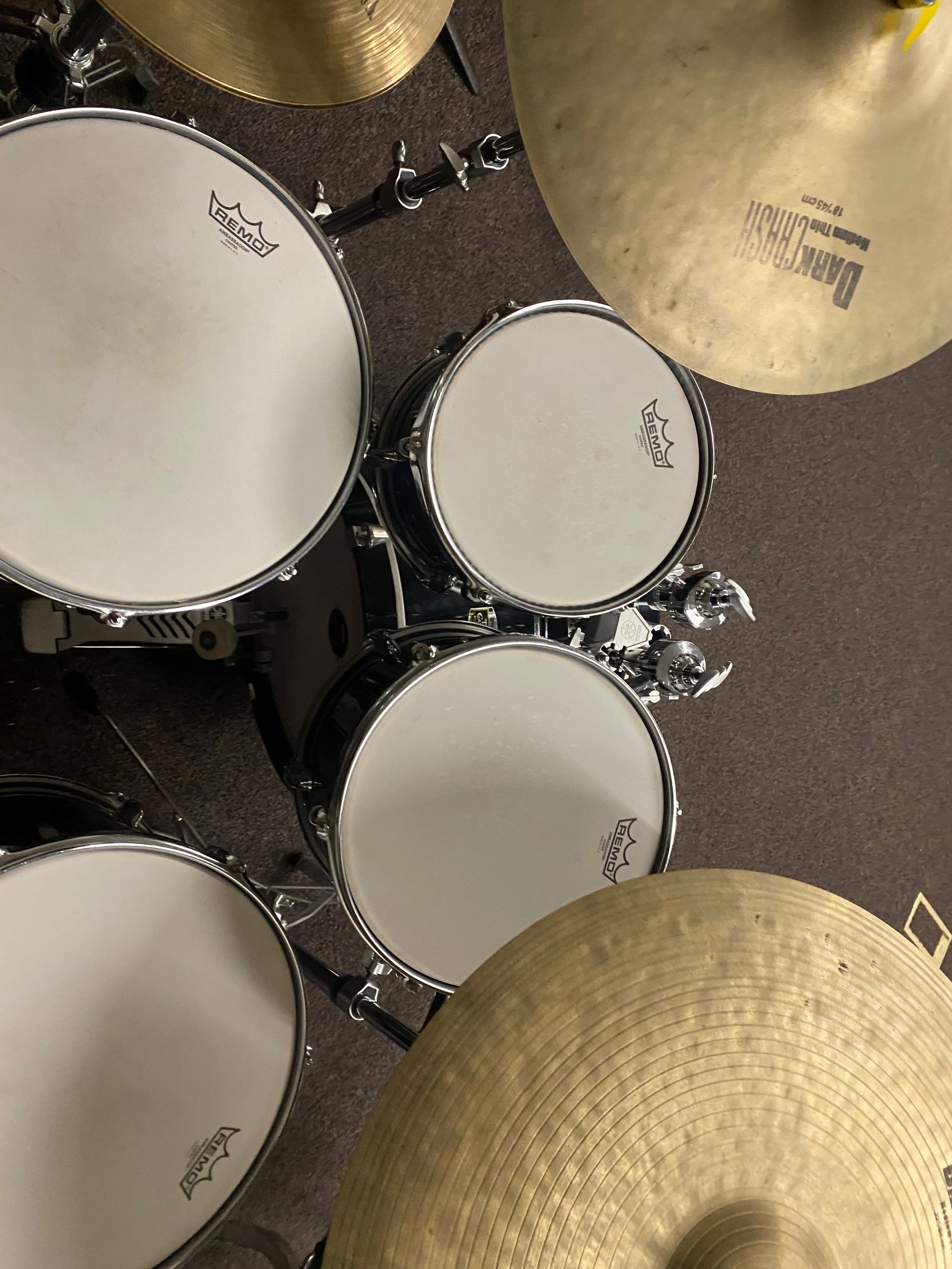 top view of a drum set