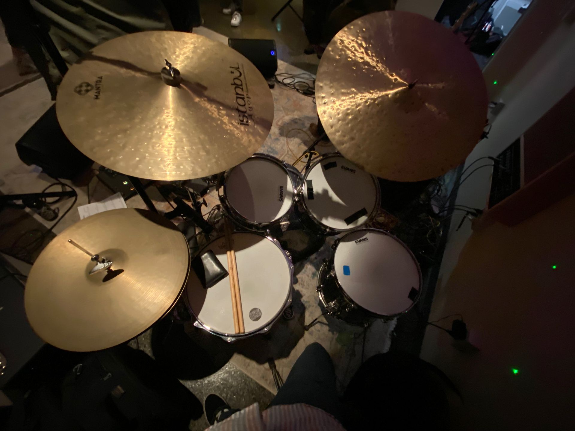 top view of a drum set