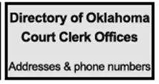 Directory of Oklahoma Court Clerk Offices sign with addresses and phone numbers