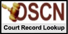 DSCN Court Record Lookup logo with a gold gavel icon and black text on white background