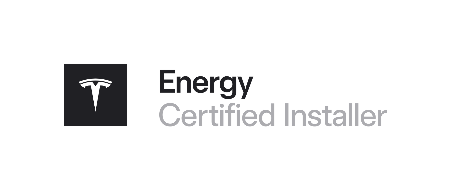 Tesla Energy Certified Installer logo. A black square with Tesla logo and text 