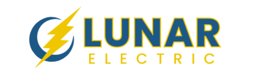 Logo of Lunar Electric, a blue lightning bolt inside a blue circle next to the text