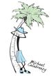 Cartoon of a person in blue, leaning against a palm tree, labeled “Michael Calabreezy”
