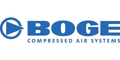 Il logo Boge Compress Air Systems è blu e bianco.