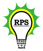 RPS logo in a lightbulb with green burst and yellow glow; tagline: “Power Where You Need It”