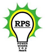 RPS logo in a lightbulb with green burst and yellow glow; tagline: “Power Where You Need It”