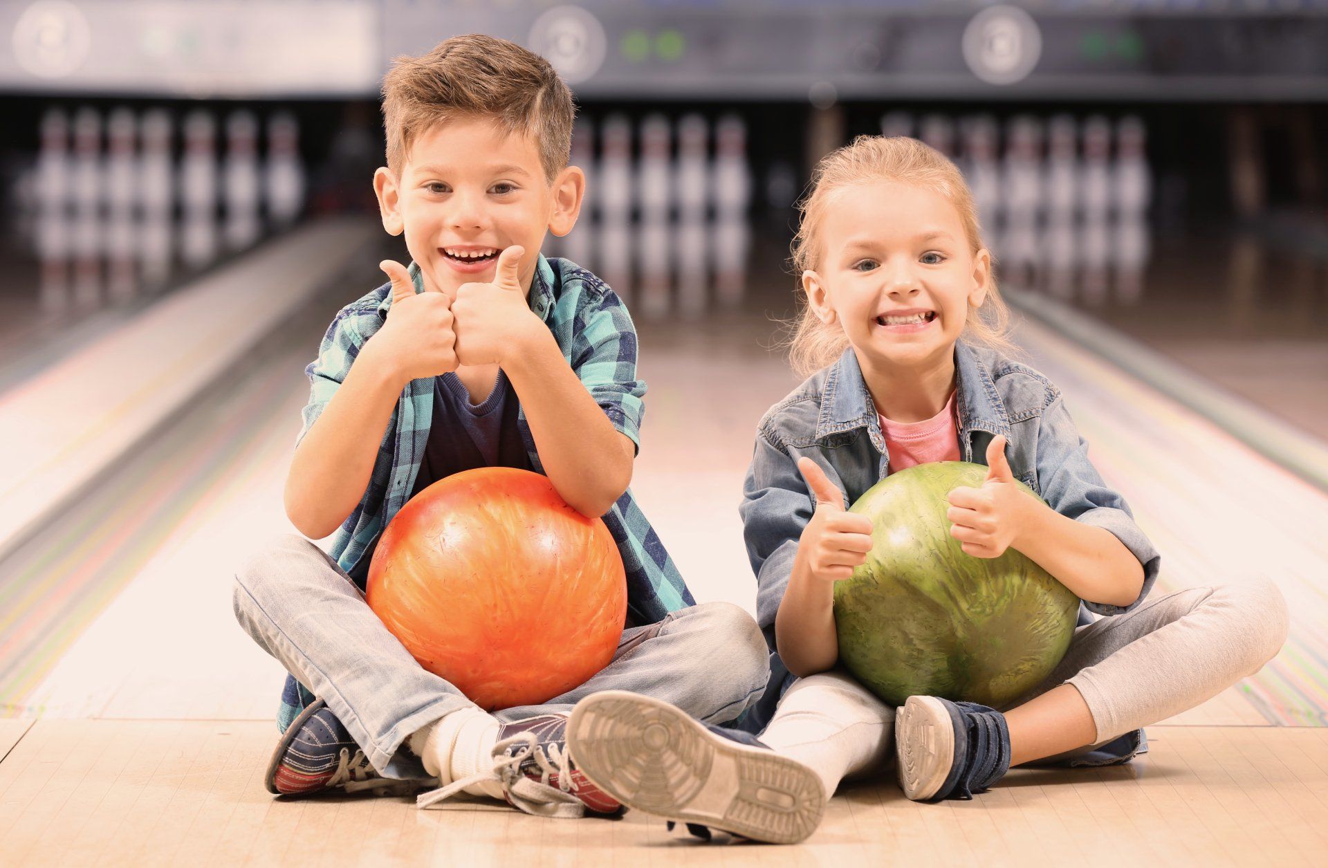 cute little children bowling