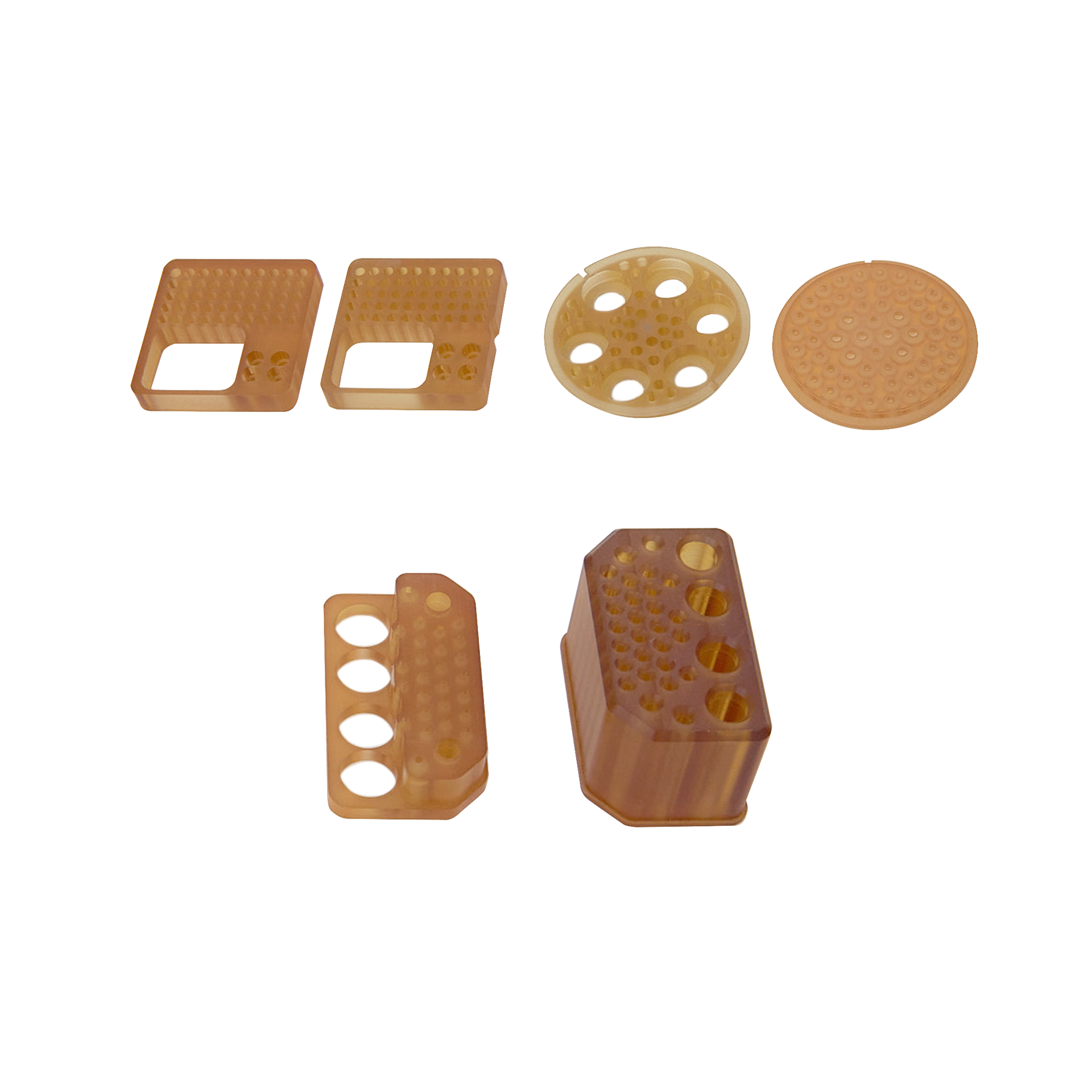A bunch of different types of plastic objects on a white background