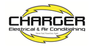 CHARGER Electrical & Air Conditioning logo with black text and yellow lightning-ring graphic