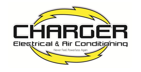 CHARGER Electrical & Air Conditioning logo with black text and yellow lightning-ring graphic