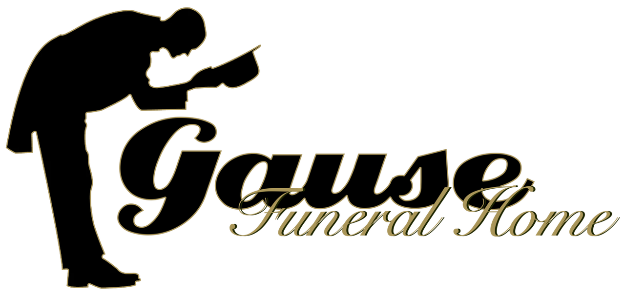 Black silhouette of a bowing person beside the Gause Funeral Home logo on a white background