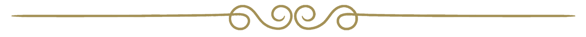 Gold decorative horizontal divider with curled flourishes on a white background