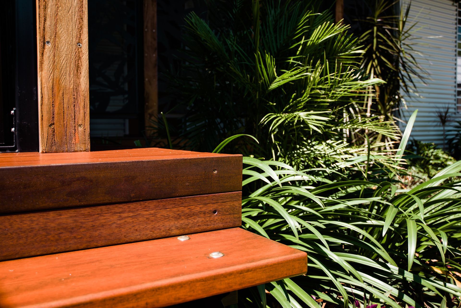Stained wooden stairs 