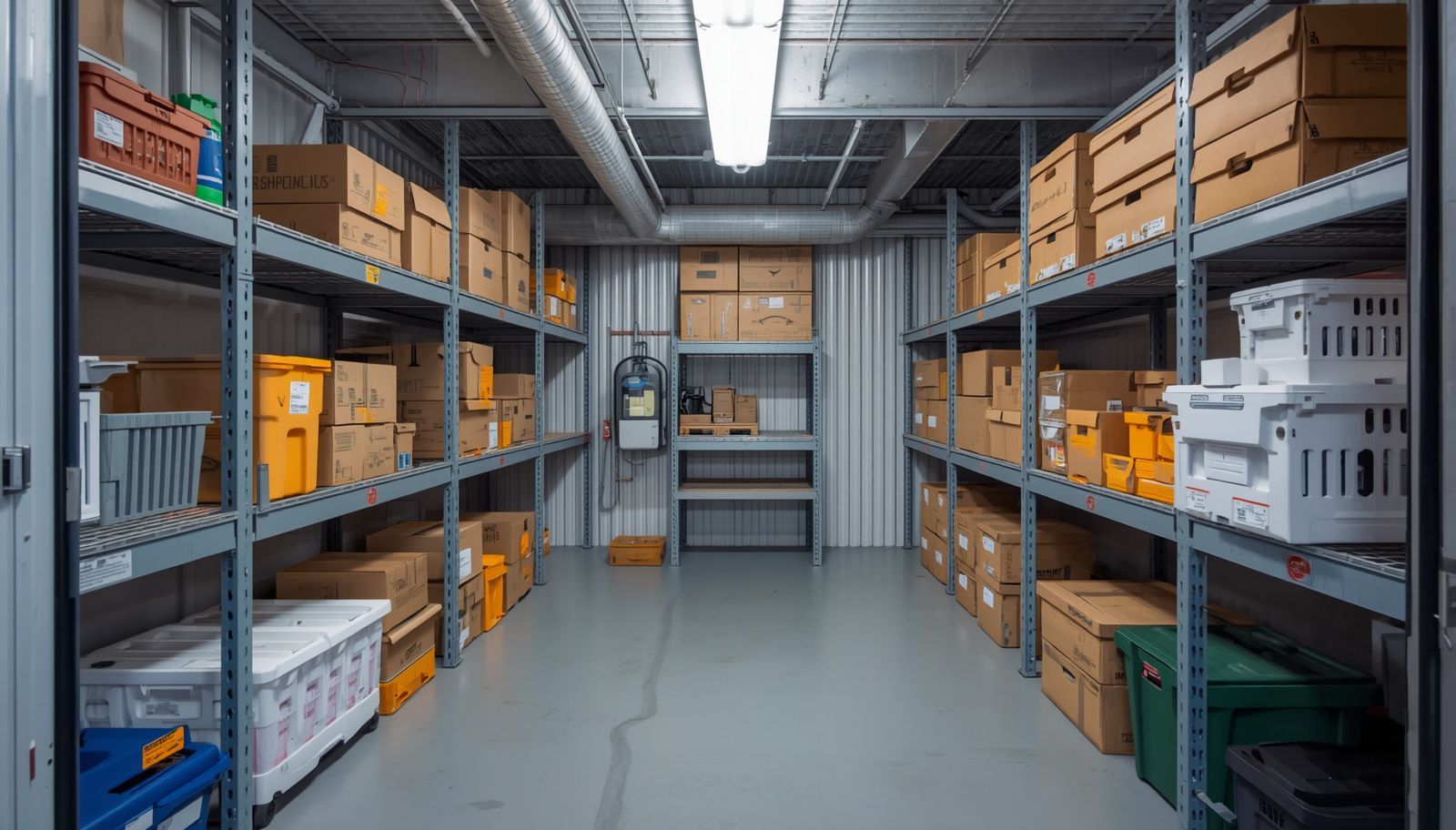 What is a climate-controlled storage unit with shelving for clothing and household belongings