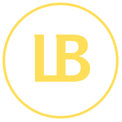 The letter b is in a yellow circle on a white background.