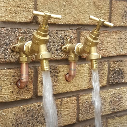 Outside taps hot and cold for pet washing