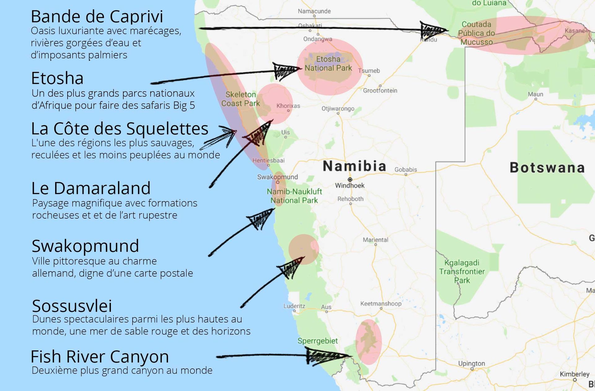Carte de la Namibie Carte de la Namibie