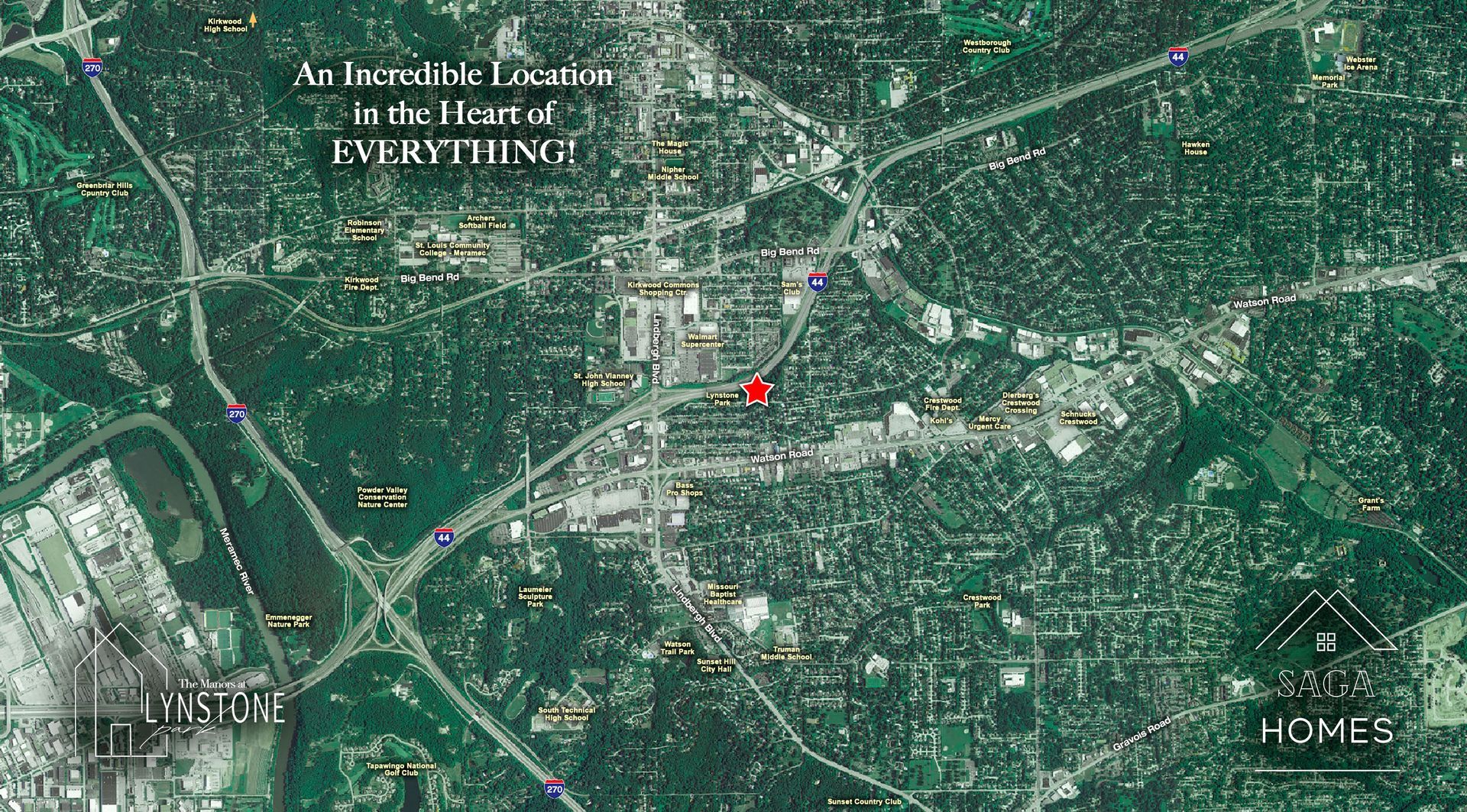 An aerial view of the location for The Manors of Lynstone Park community.