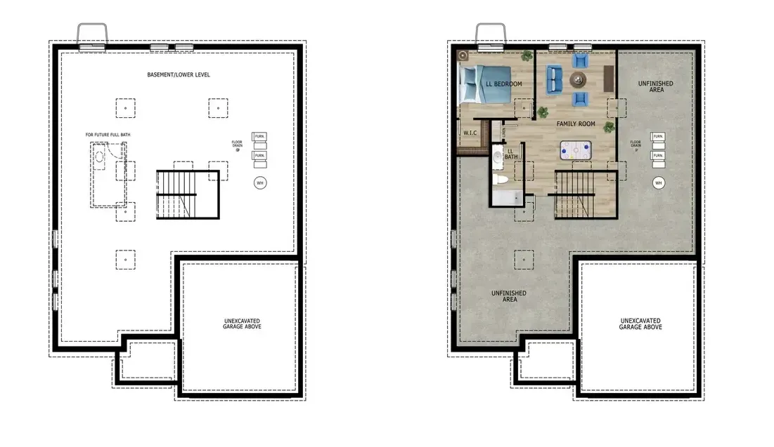 A floor plan of a house with a garage and a living room.