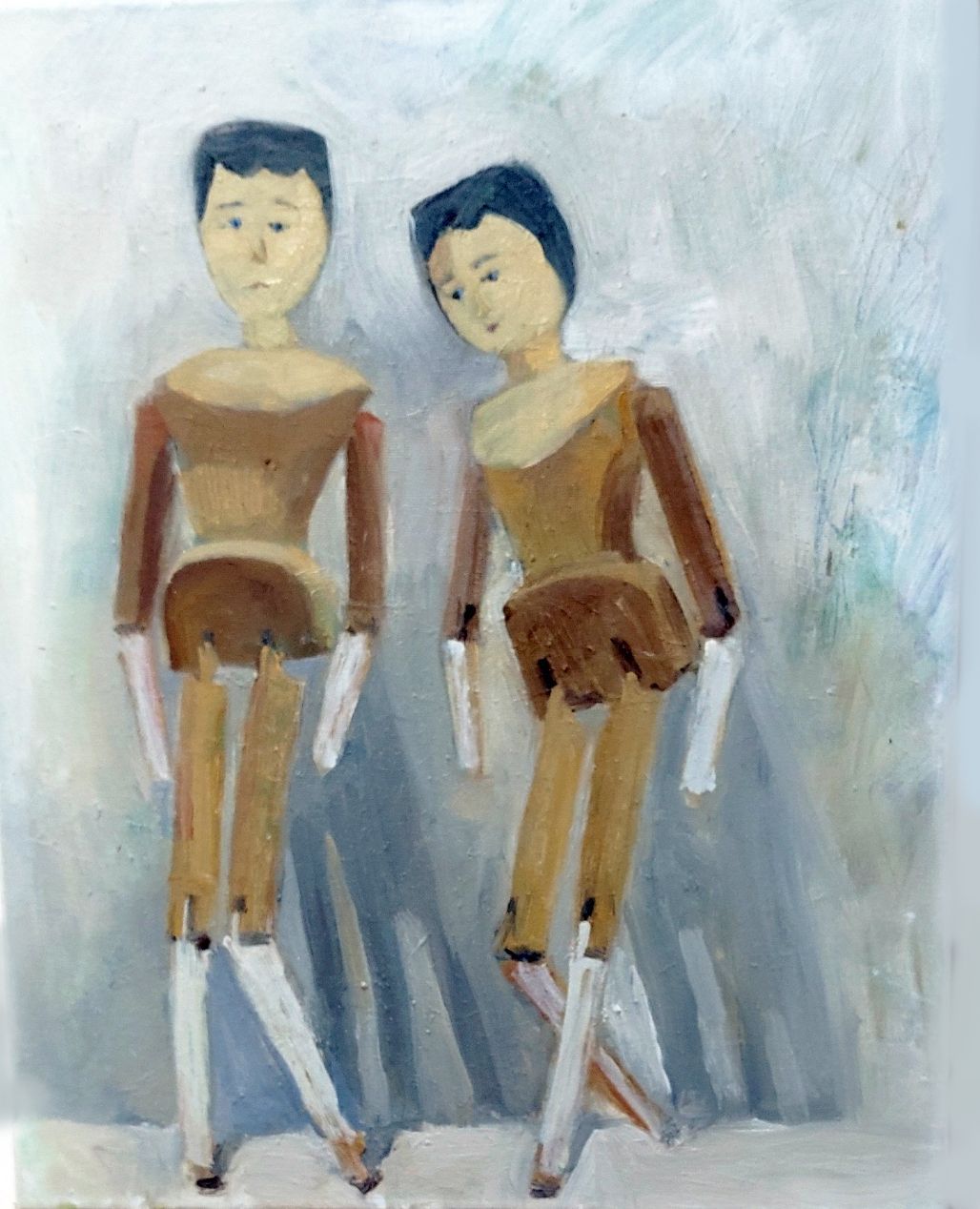 Sally Scott Original Artwork Oil Painting Antique Wooden Dutch Dolls