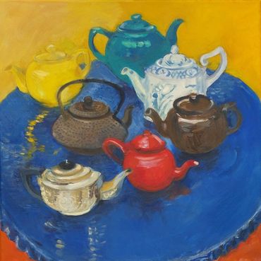 Tea Pots 
Oil Painting by Sally Scott