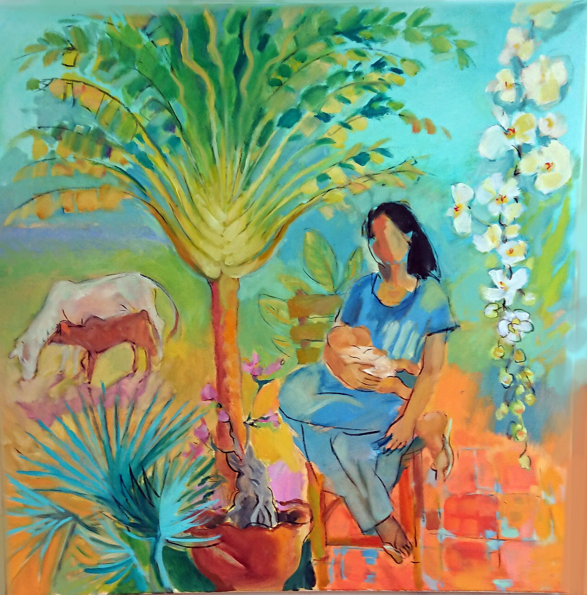 Sally Scott Original Artwork Oil Painting Semi Abstract Triptych based on trip to Thailand