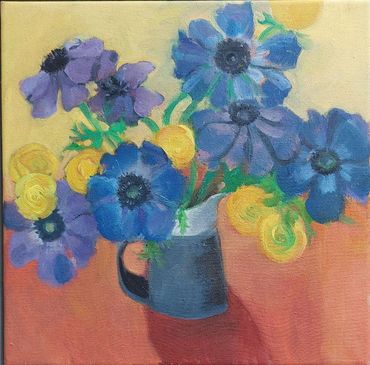 Blue and Yellow Oil on Canvas 40 x 40 cm Sally Scott