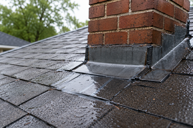 Roof flashing around a chimney on a Central Florida home