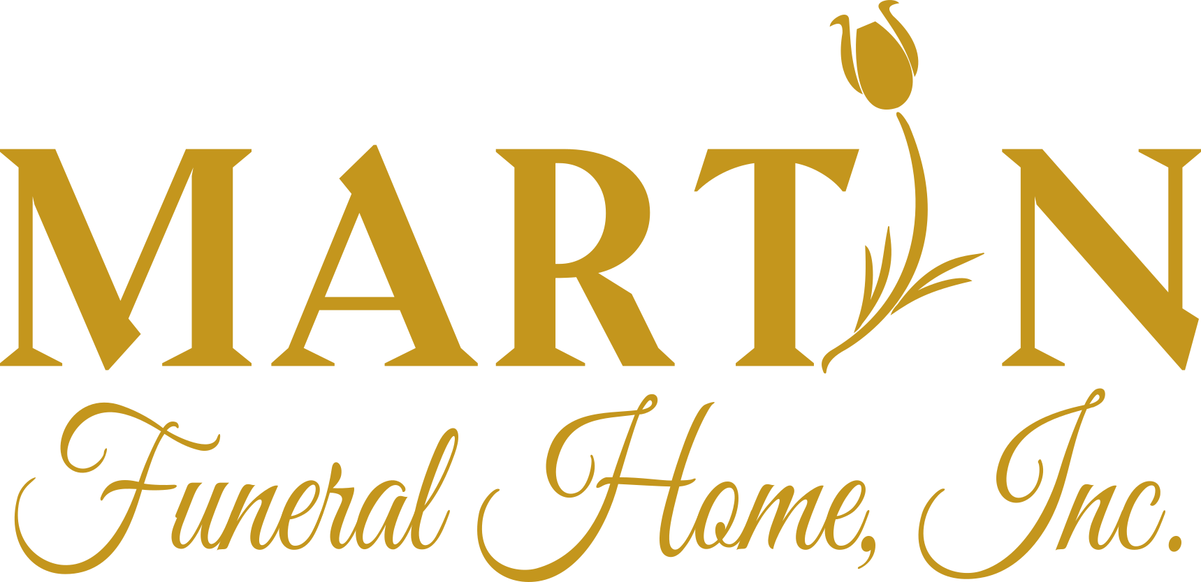 Martin Funeral Home, Inc. logo in gold script with a rose icon