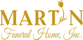 Martin Funeral Home, Inc. logo in gold script with a rose icon