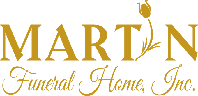 Martin Funeral Home, Inc. logo in gold script with a rose icon