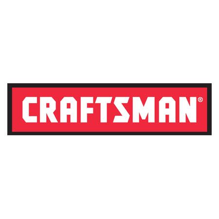 A red and white logo for craftsman on a white background.