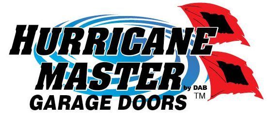 The logo for hurricane master garage doors has a hurricane on it.