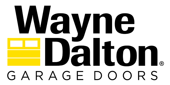 The logo for wayne dalton garage doors is black and yellow.