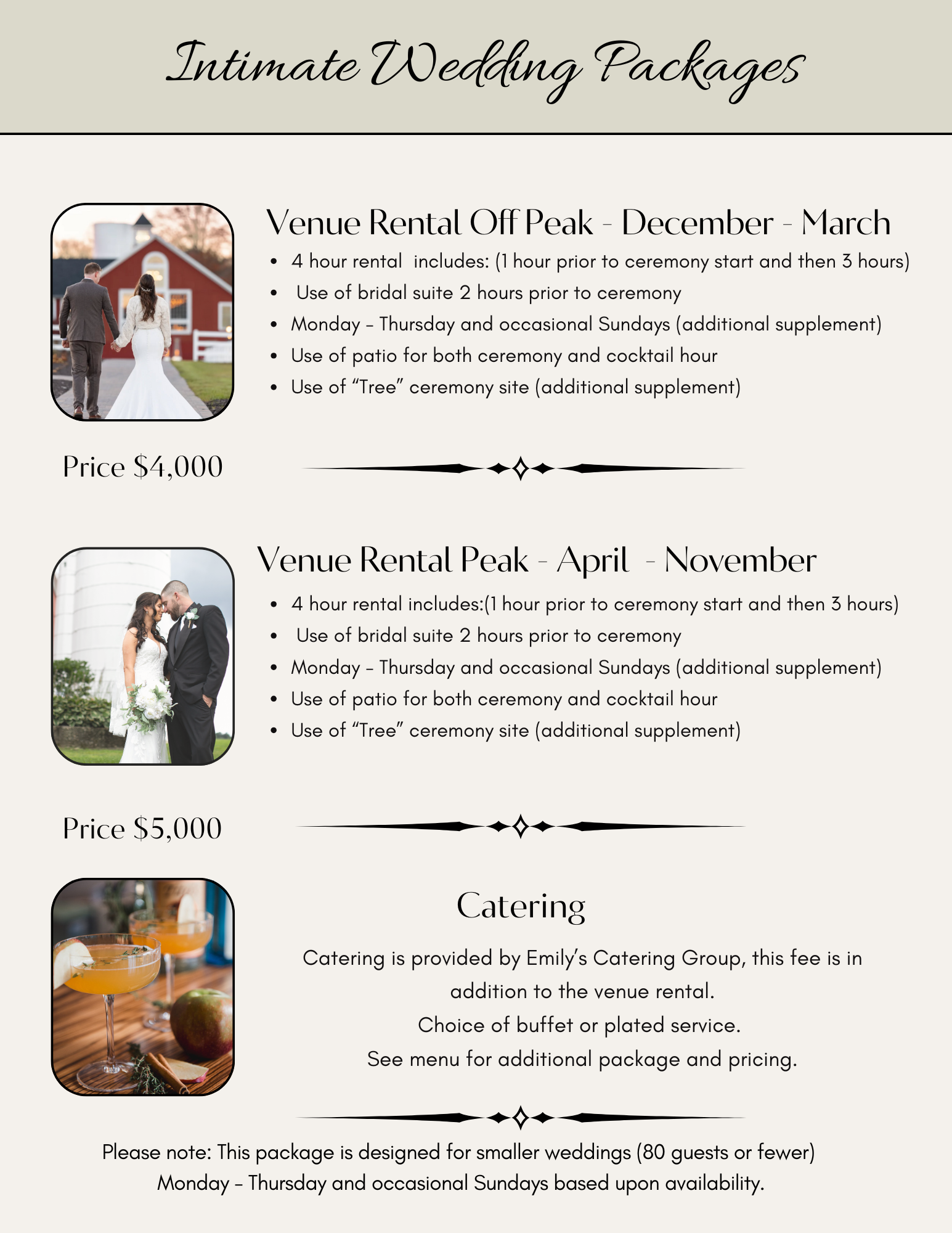Intimate wedding packages