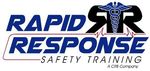 Rapid Response Safety Training logo with blue and black text, caduceus symbol, and red underline