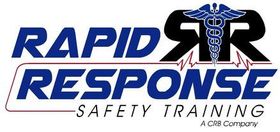 Rapid Response Safety Training logo with blue and black text, caduceus symbol, and red underline